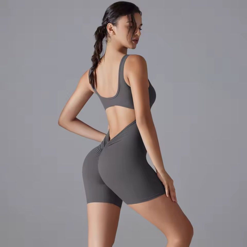 Trendy No Pocket Knitted Backless Yoga Jumpsuit - Image 10