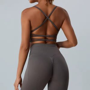 Trendy Quick Dry Knitted Cross Strap Breathable Fitness Sports Bra - Image 3