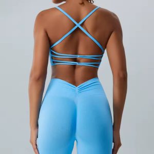 Trendy Quick Dry Knitted Cross Strap Breathable Fitness Sports Bra - Image 2
