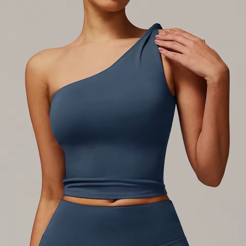 Trendy Single Shoulder Breathable Running Sports Bra - Image 5