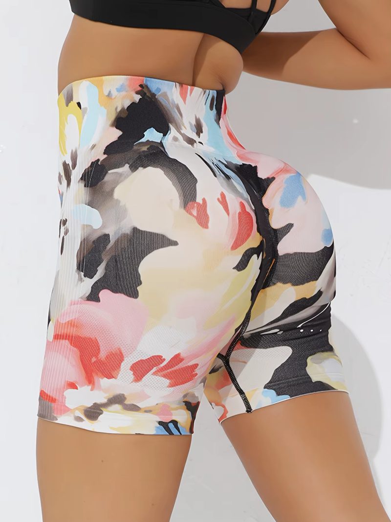Trendy Stretchy Nylon High-Waisted Ditsy Floral Biker Shorts - Image 6