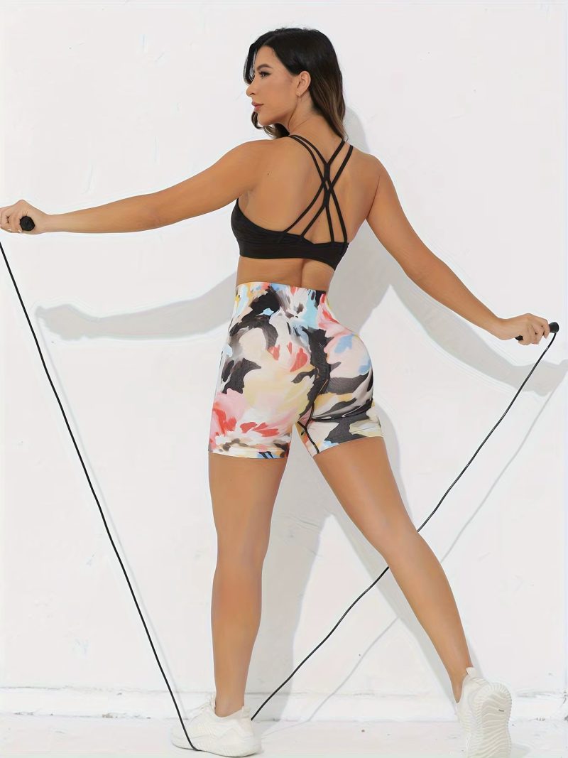 Trendy Stretchy Nylon High-Waisted Ditsy Floral Biker Shorts - Image 2