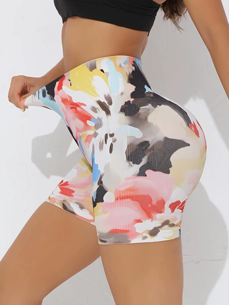 Trendy Stretchy Nylon High-Waisted Ditsy Floral Biker Shorts - Image 4