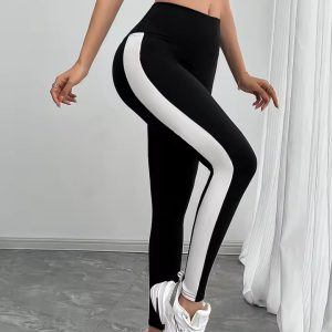 Trendy Striped Elastic Waist Ankle-Length Tights Sports Pants - Image 5