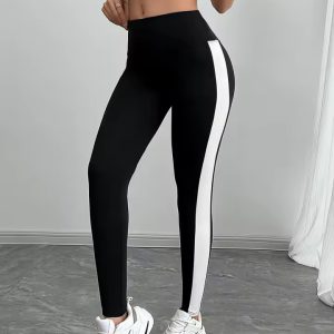 Trendy Striped Elastic Waist Ankle-Length Tights Sports Pants - Image 4