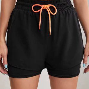 Trendy With Elastic Proximity Control High Rise Fake Two Pieces Yoga Shorts - Image 2