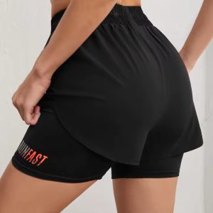 Trendy With Elastic Proximity Control High Rise Fake Two Pieces Yoga Shorts - Image 3