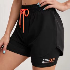 Trendy With Elastic Proximity Control High Rise Fake Two Pieces Yoga Shorts