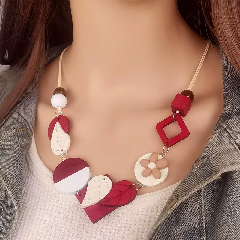 Vintage Ethnic Style with Wooden Decorations Pendants Handmade Necklace - Image 2