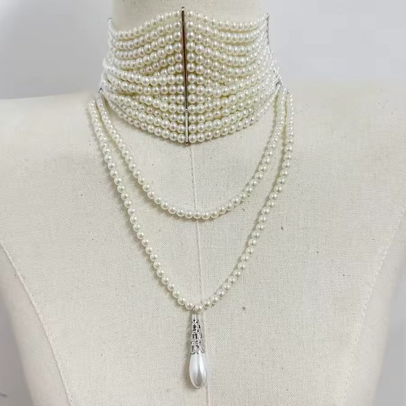 Vintage Multi-layer Pearl Tassels Choker Collar Chain Necklace - Image 2