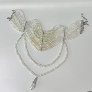 Vintage Multi-layer Pearl Tassels Choker Collar Chain Necklace - Image 3