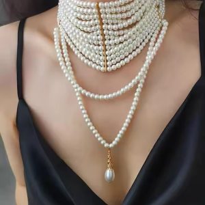 Vintage Multi-layer Pearl Tassels Choker Collar Chain Necklace