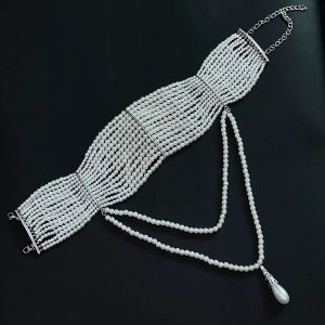 Vintage Multi-layer Pearl Tassels Choker Collar Chain Necklace - Image 4
