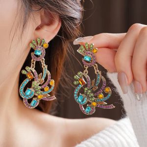 Vintage Peacock Flower Earrings Light Luxury Necklace Jewelry Set - Image 4