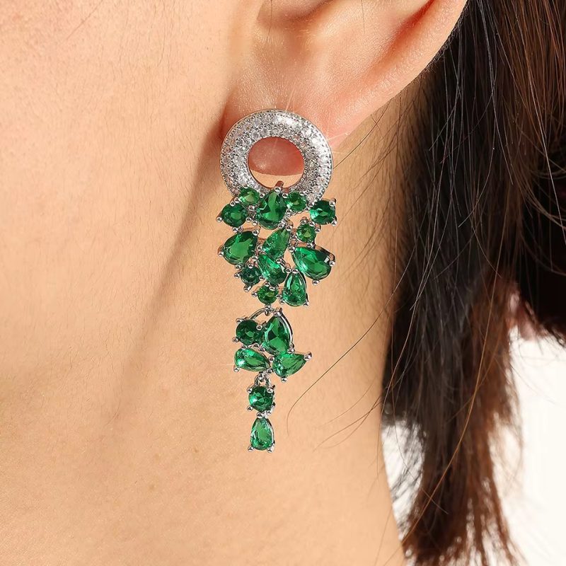 Vintage Sparkling Zircon Flower Luxury Crystal Bridal Long Earring - Image 2