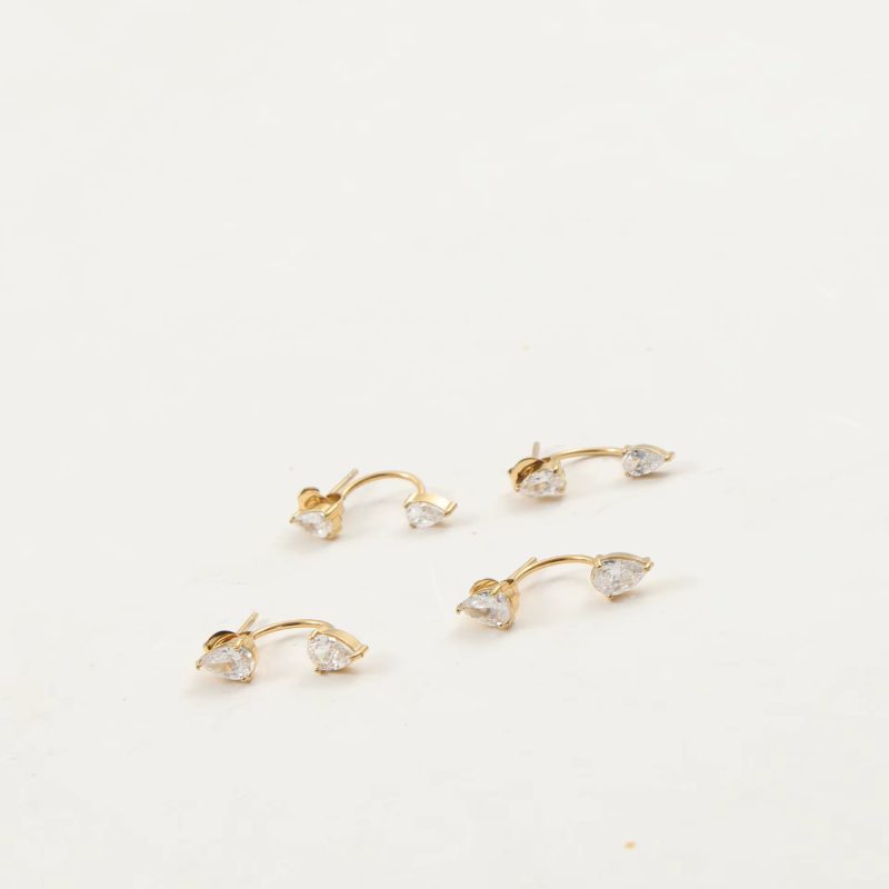 Waterdrop Zircon C-shaped Stainless Steel Front and Back Ear Earring - Image 3