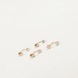 Waterdrop Zircon C-shaped Stainless Steel Front and Back Ear Earring - Image 4