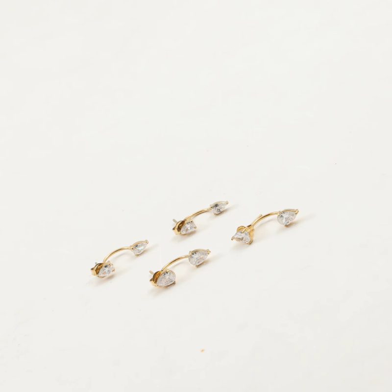 Waterdrop Zircon C-shaped Stainless Steel Front and Back Ear Earring - Image 4