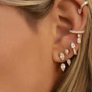 Waterdrop Zircon C-shaped Stainless Steel Front and Back Ear Earring - Image 2