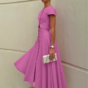 Casual Short Sleeve Crop Top With High Waist Long Skirt Two Pieces Set - Image 3