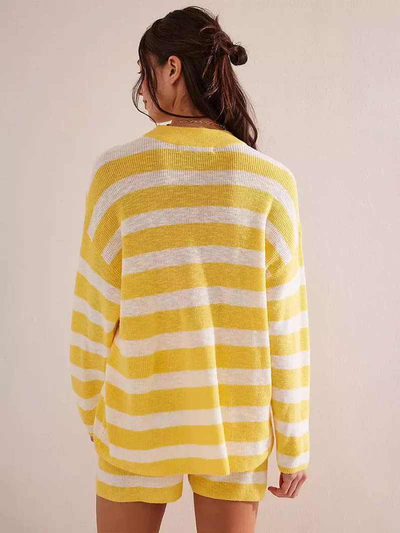 Casual Long Sleeves Pullover And Shorts Striped Knit Two Piece Set - Image 18